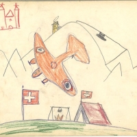 “My Dad as a Royal Air Force pilot, flying over Olten, Switzerland.” Also, the Olten Church, which was the shelter for Robert and his family. “We had a bombing alert when the US Airforce flew over by mistake, and we had to seek shelter in the Church."