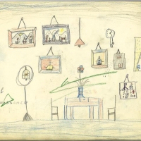 The single room in which Robert and his parents stayed in Marseille.  Robert didn’t have a bird, but he really wanted one. “There was a café downstairs owned by a lady who had a bird.”  By Robert Herschkowitz, age four, 1943.