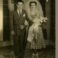 Hester and Sam Kool on their wedding day in Boston, MA. May 10, 1948.