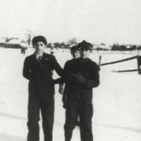 Ed Kaye and friend Jacob Epstein ice skating in Pruzhany, Pre-war.