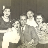 Stella (far right) with her uncle Nissim Cohen and friends: Rae Calderon, Jennie Levy, Sally Galanti. 1947