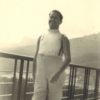 Stella's uncle Rahamim Cohen with a body cast he had to wear for Spinal TB, Survivor from Auschwitz, 1945
