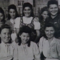 Ann (middle, bottom row) with friends. Picture was taken by an American soldier. Selb, 1945