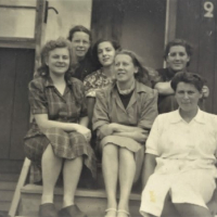 Ada (back center) in Skatas, Sweden, 1945.