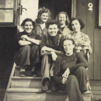 Ada (far right) with women who were also recovering from the camps, in Skatas, Sweden, 1945.